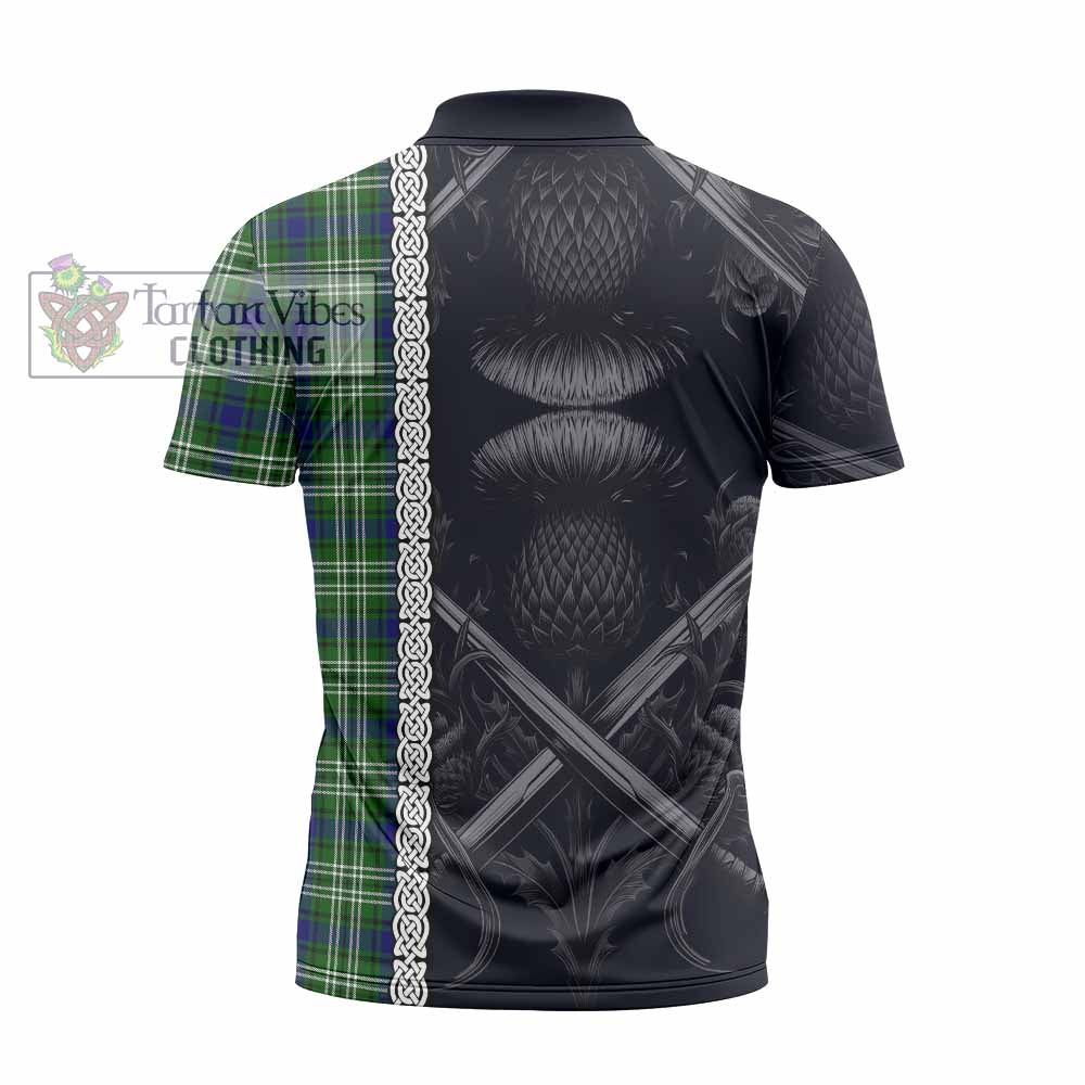 Tartan Vibes Clothing Learmonth Tartan Zipper Polo Shirt with Family Crest Cross Sword Thistle Celtic Vibes