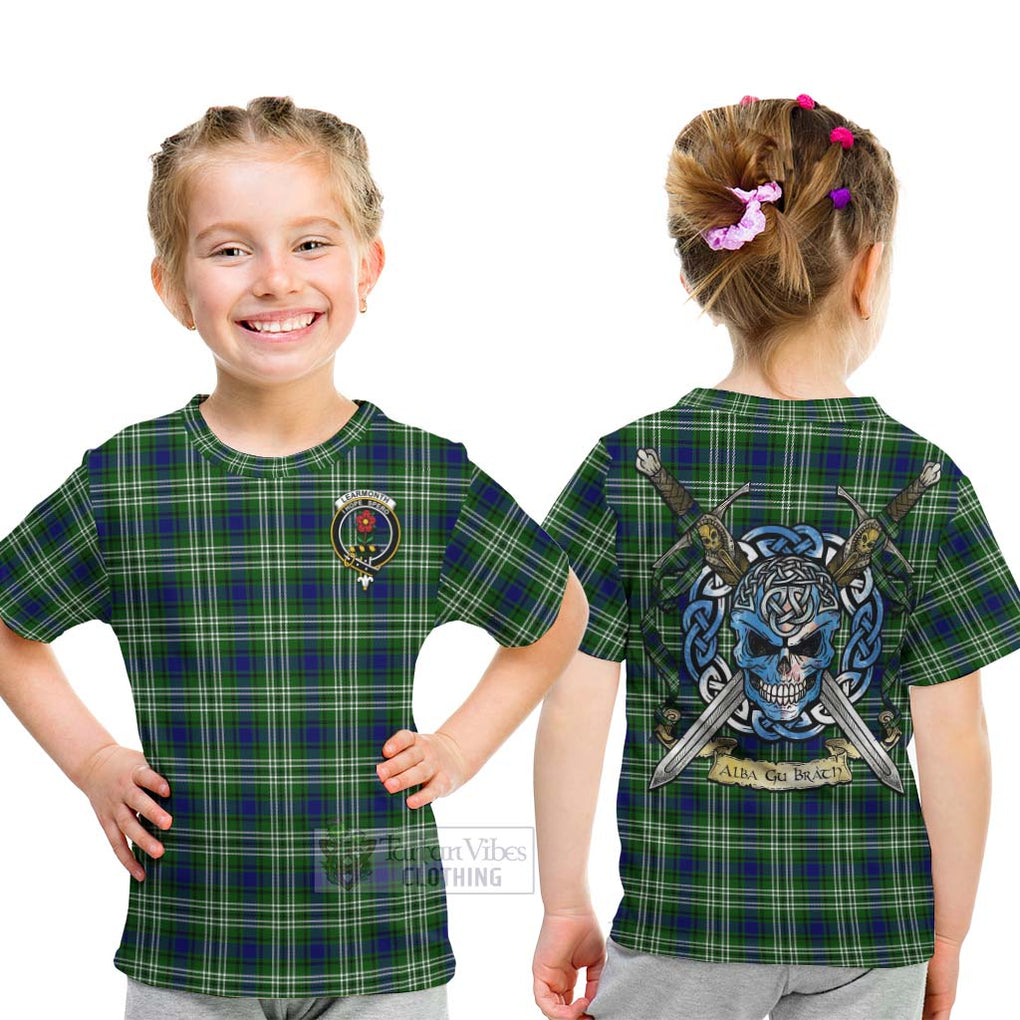 Tartan Vibes Clothing Learmonth Tartan Kid T-Shirt with Family Crest Celtic Skull Style