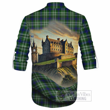 Learmonth Tartan Family Crest Ghillie Kilt Shirt with Scottish Ancient Castle Style - Tartan Vibes Clothing