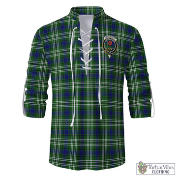 Learmonth Tartan Men's Scottish Traditional Jacobite Ghillie Kilt Shirt with Family Crest