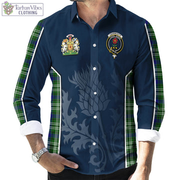 Learmonth Tartan Long Sleeve Button Up Shirt with Family Crest and Scottish Thistle Vibes Sport Style