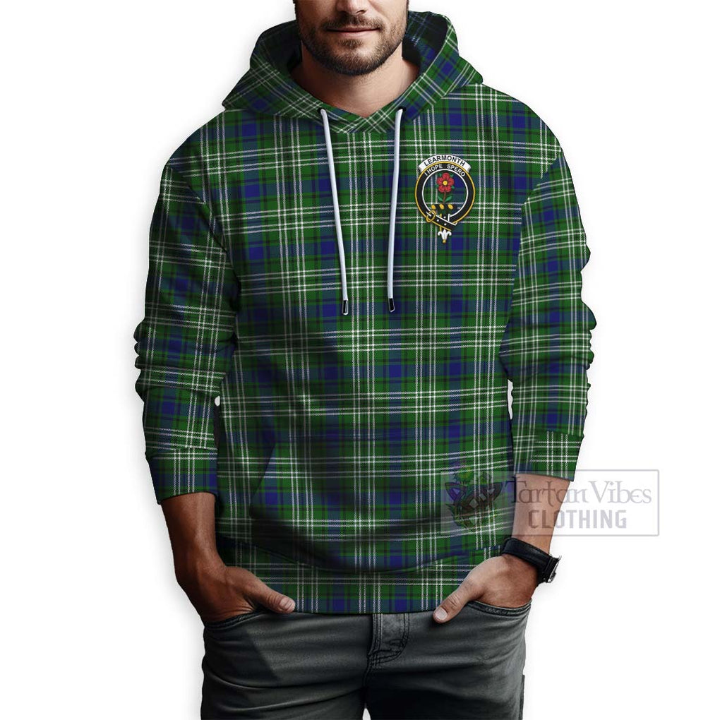 Tartan Vibes Clothing Learmonth Tartan Hoodie with Family Crest and Bearded Skull Holding Bottles of Whiskey