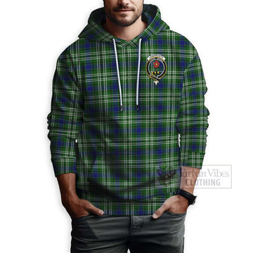 Learmonth Tartan Hoodie with Family Crest and Bearded Skull Holding Bottles of Whiskey