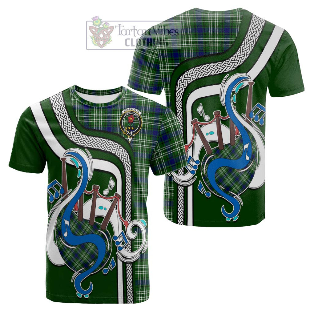 Tartan Vibes Clothing Learmonth Tartan Cotton T-shirt with Epic Bagpipe Style