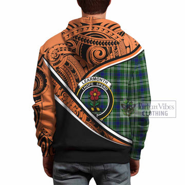 Learmonth Crest Tartan Hoodie with Polynesian Vibes Style - Orange Version