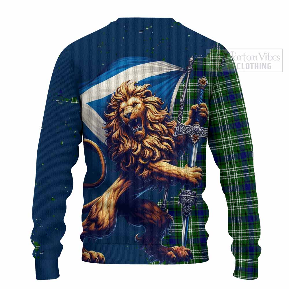 Tartan Vibes Clothing Learmonth Tartan Family Crest Knitted Sweater with Scottish Majestic Lion