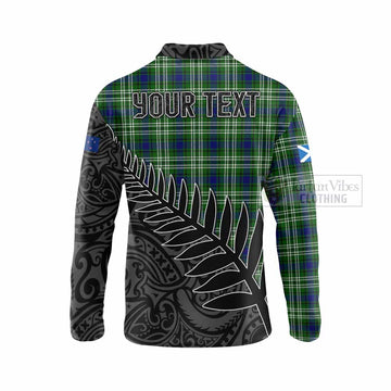 Learmonth Crest Tartan Long Sleeve Polo Shirt with New Zealand Silver Fern Half Style