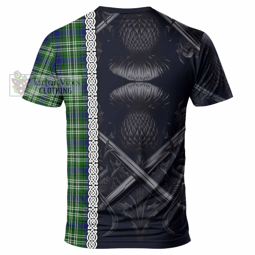 Tartan Vibes Clothing Learmonth Tartan T-Shirt with Family Crest Cross Sword Thistle Celtic Vibes