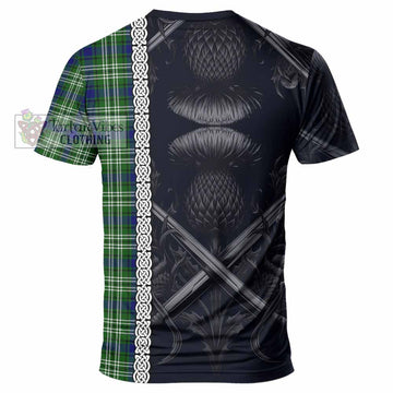 Learmonth Tartan T-Shirt with Family Crest Cross Sword Thistle Celtic Vibes