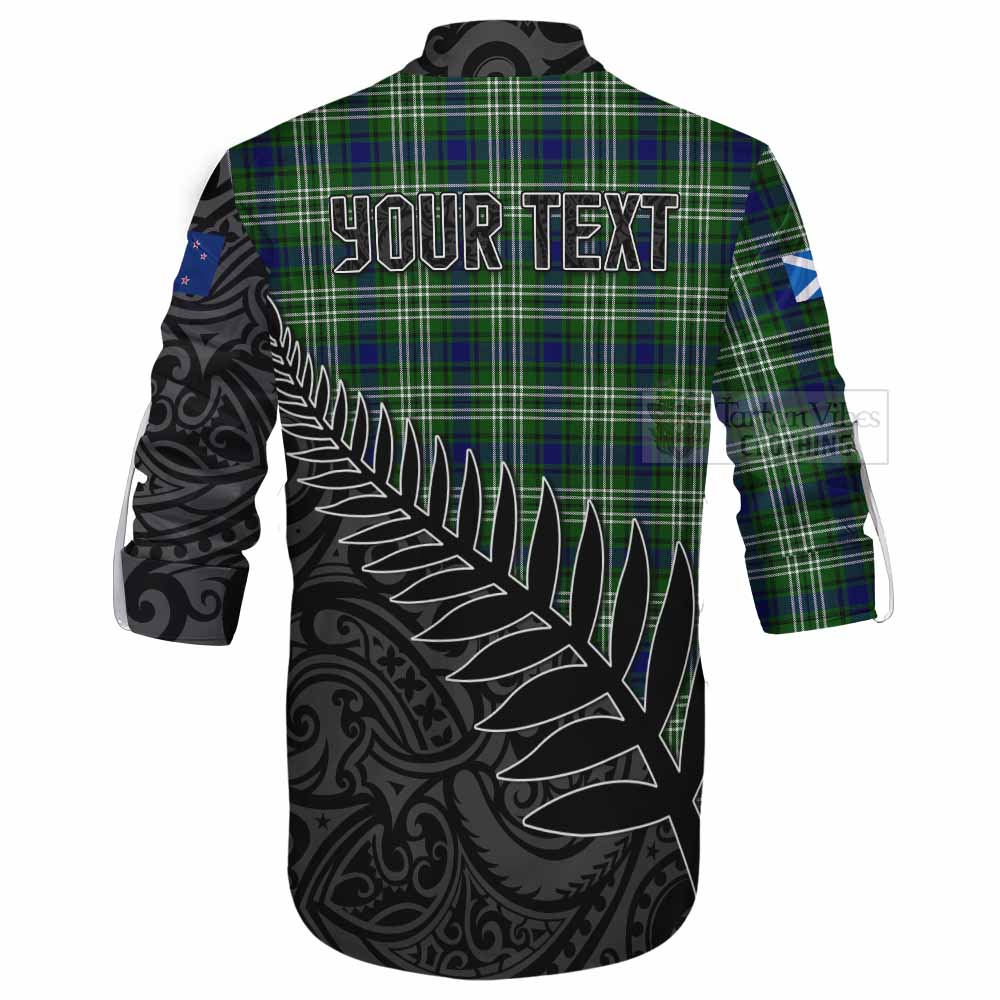 Tartan Vibes Clothing Learmonth Crest Tartan Ghillie Kilt Shirt with New Zealand Silver Fern Half Style