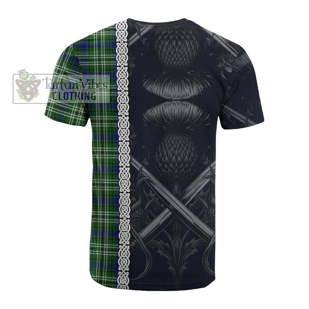 Tartan Vibes Clothing Learmonth Tartan Cotton T-shirt with Family Crest Cross Sword Thistle Celtic Vibes