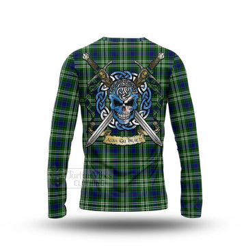 Learmonth Tartan Long Sleeve T-Shirt with Family Crest Celtic Skull Style