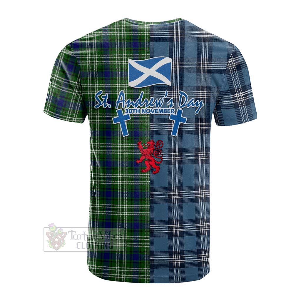 Tartan Vibes Clothing Learmonth Tartan Cotton T-shirt Happy St. Andrew's Day Half Tartan Style