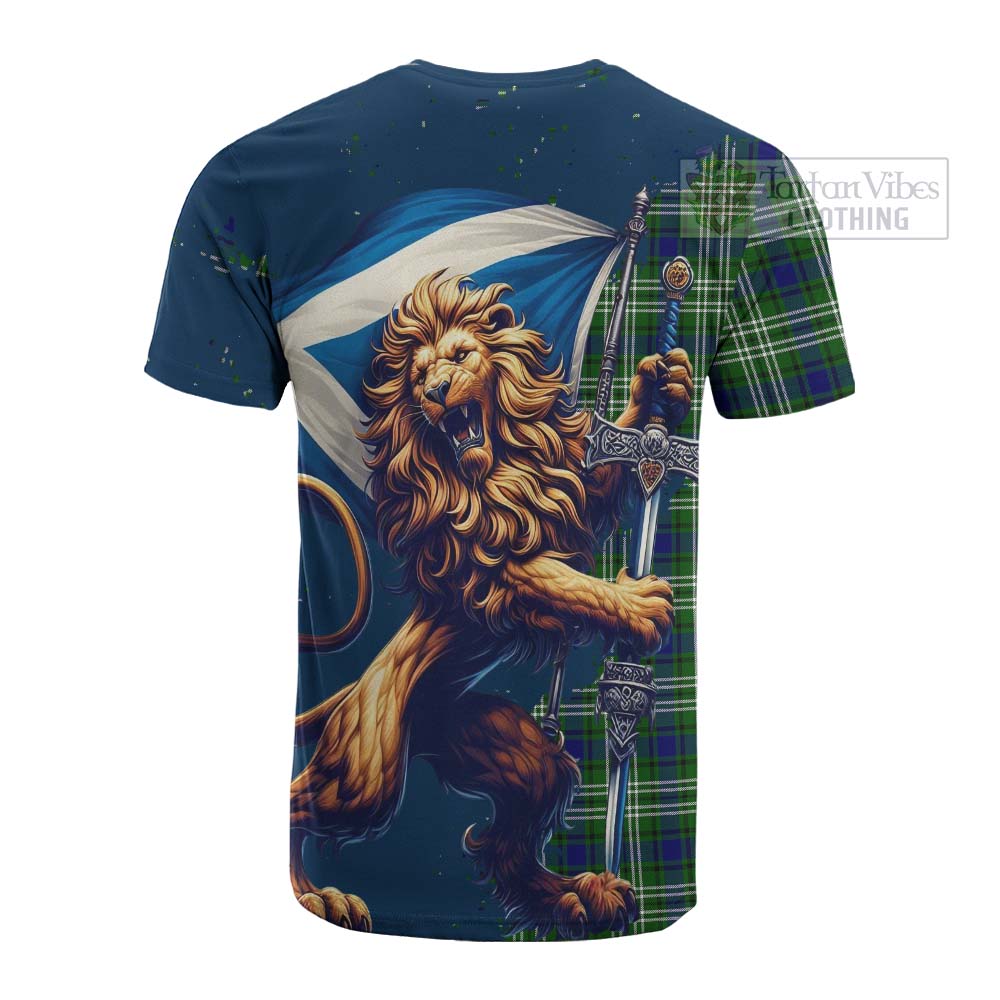 Tartan Vibes Clothing Learmonth Tartan Family Crest Cotton T-shirt with Scottish Majestic Lion