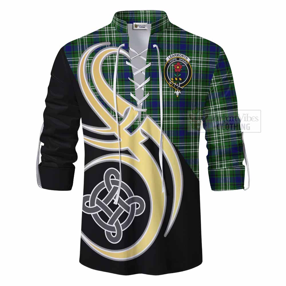 Tartan Vibes Clothing Learmonth Tartan Ghillie Kilt Shirt with Family Crest and Celtic Symbol Style