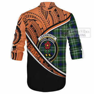 Learmonth Crest Tartan Ghillie Kilt Shirt with Polynesian Vibes Style - Orange Version