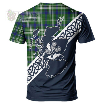 Learmonth Tartan T-Shirt Featuring Thistle and Scotland Map