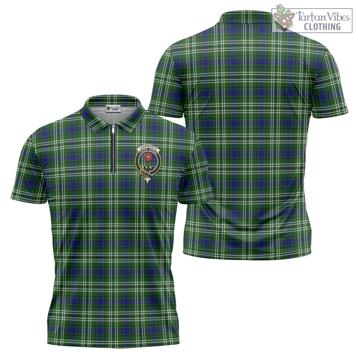 Tartan Vibes Clothing Learmonth Tartan Zipper Polo Shirt with Family Crest