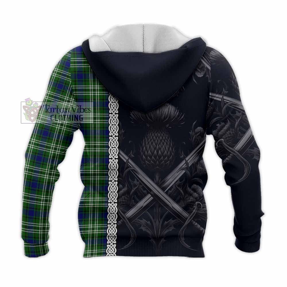 Tartan Vibes Clothing Learmonth Tartan Knitted Hoodie with Family Crest Cross Sword Thistle Celtic Vibes