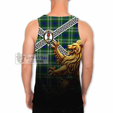 Learmonth Crest Tartan Men's Tank Top with Golden Lion Emblem Celtic Style - Tartan Vibes Clothing