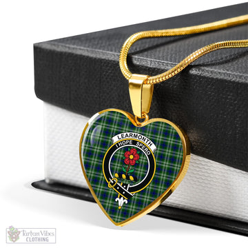 Learmonth Tartan Heart Necklace with Family Crest