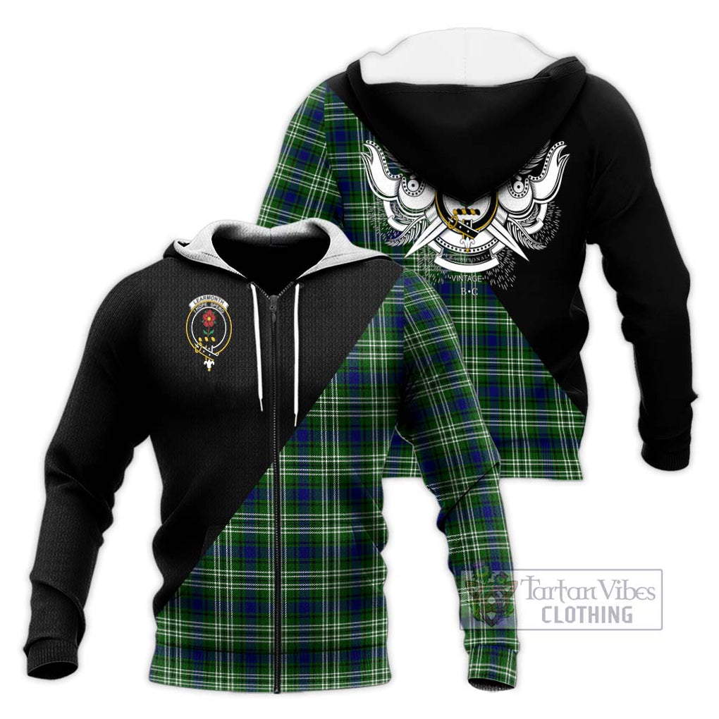 Learmonth Tartan Knitted Hoodie with Family Crest and Military Logo Style Unisex Knitted Zip Hoodie - Tartanvibesclothing Shop