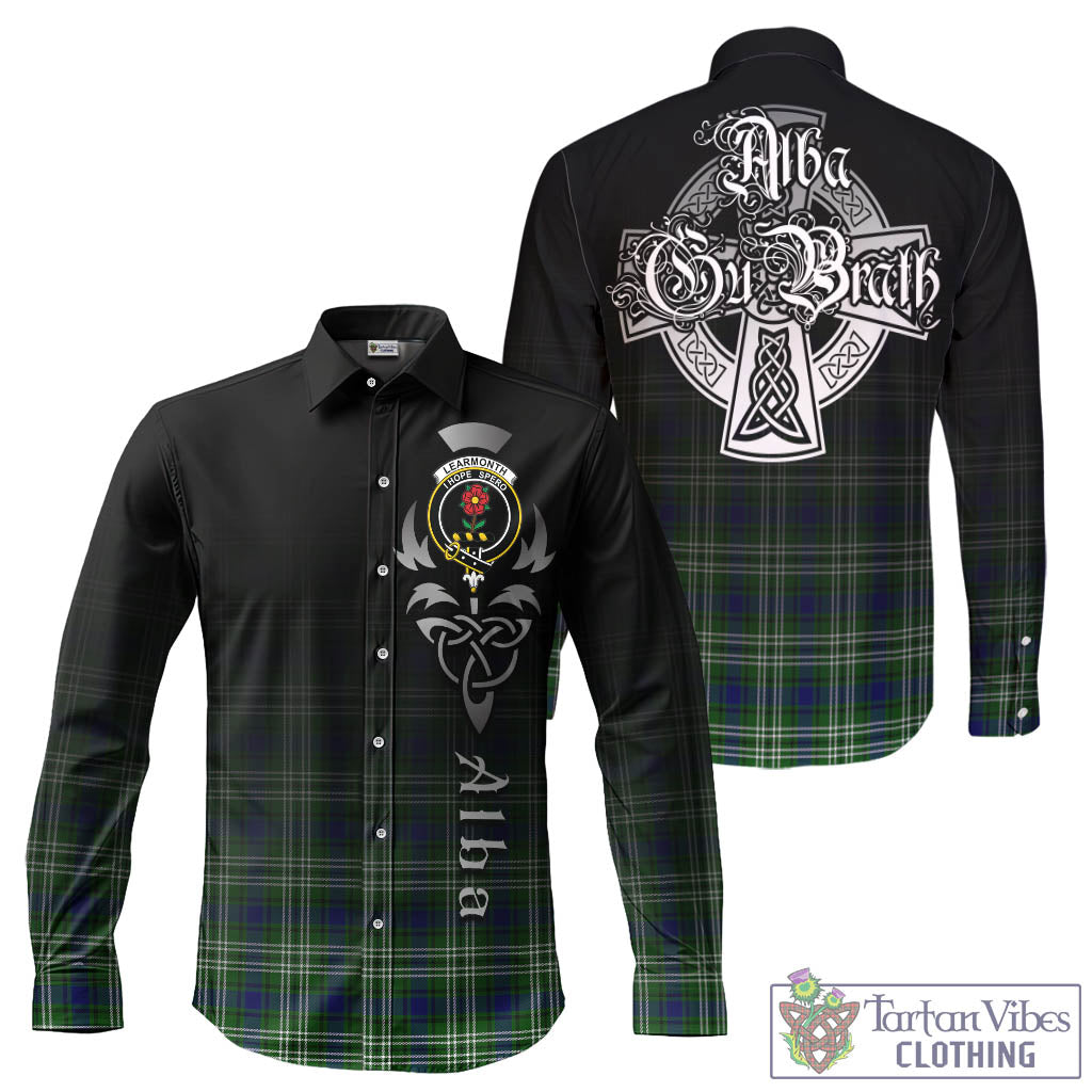 Tartan Vibes Clothing Learmonth Tartan Long Sleeve Button Up Featuring Alba Gu Brath Family Crest Celtic Inspired