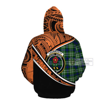 Learmonth Crest Tartan Cotton Hoodie with Polynesian Vibes Style - Orange Version