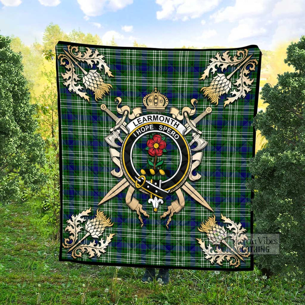 Tartan Vibes Clothing Learmonth Tartan Quilt with Family Crest and Scottish Golden Courage Shield