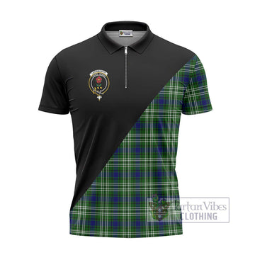 Learmonth Tartan Zipper Polo Shirt with Family Crest and Military Logo Style