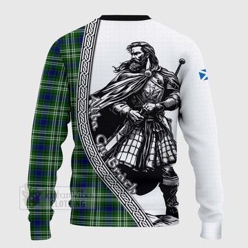 Learmonth Tartan Clan Crest Knitted Sweater with Highlander Warrior Celtic Style