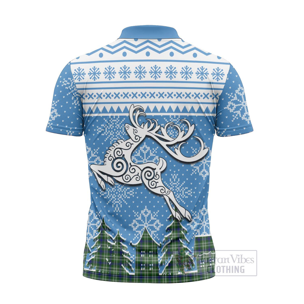 Learmonth Clan Christmas Zipper Polo Shirt Celtic Reindeer Style - Tartan Vibes Clothing