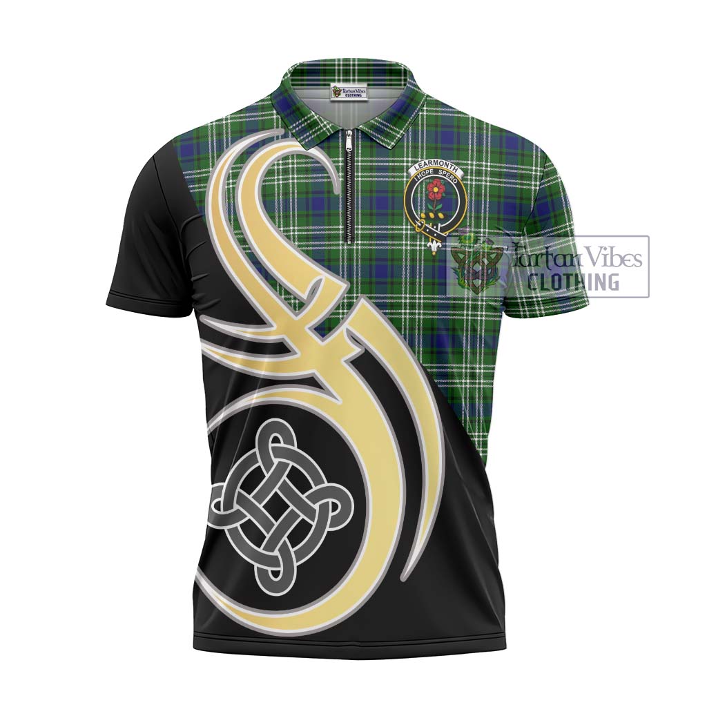 Tartan Vibes Clothing Learmonth Tartan Zipper Polo Shirt with Family Crest and Celtic Symbol Style