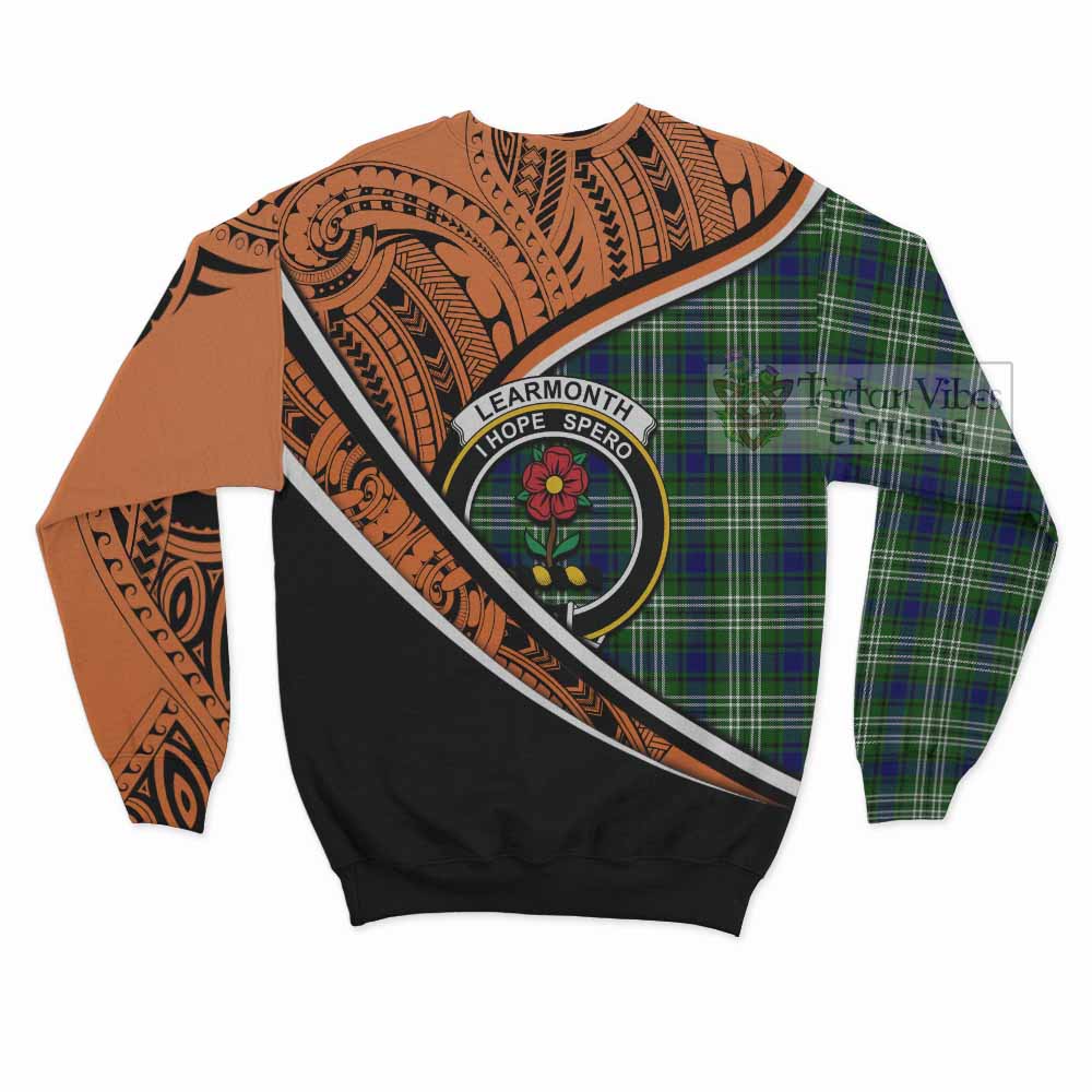 Tartan Vibes Clothing Learmonth Crest Tartan Sweatshirt with Maori Tattoo Style - Orange Version