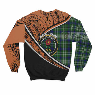 Learmonth Crest Tartan Sweatshirt with Polynesian Vibes Style - Orange Version