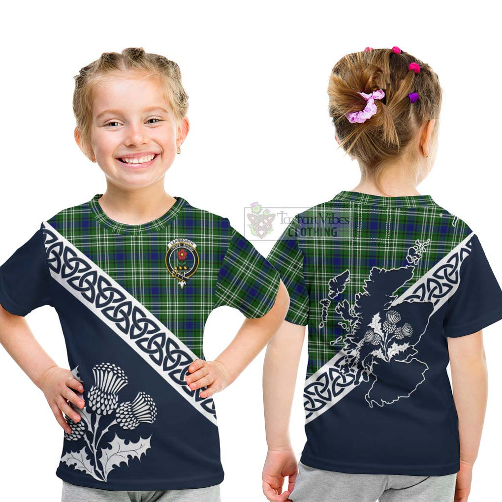 Tartan Vibes Clothing Learmonth Tartan Kid T-Shirt Featuring Thistle and Scotland Map