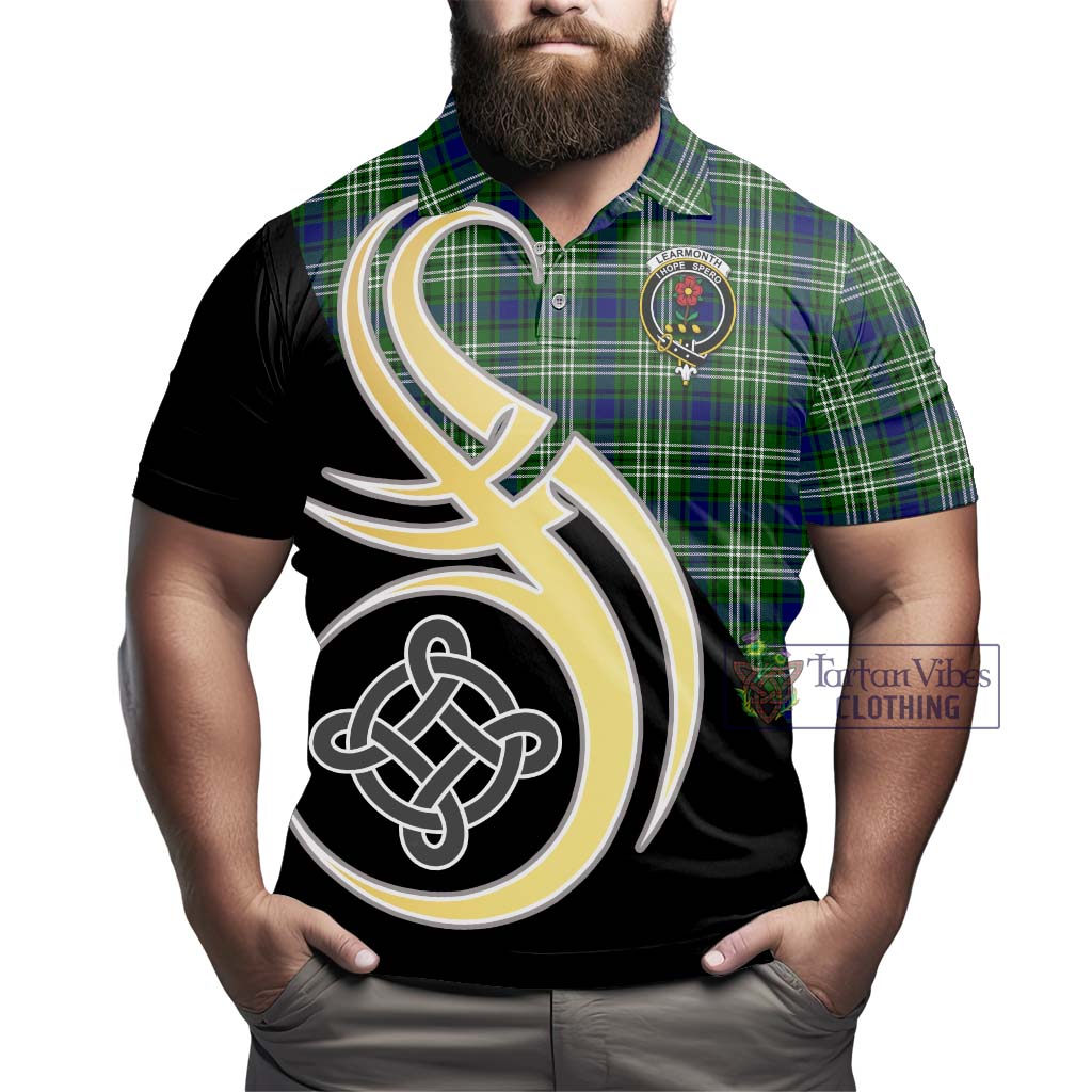 Learmonth Tartan Polo Shirt with Family Crest and Celtic Symbol Style - Tartan Vibes Clothing