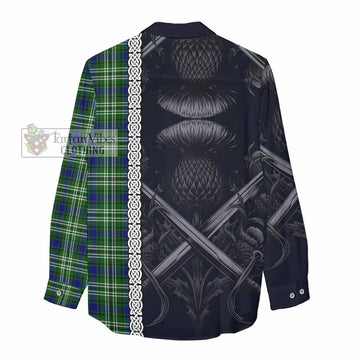 Learmonth Tartan Women's Casual Shirt with Family Crest Cross Sword Thistle Celtic Vibes