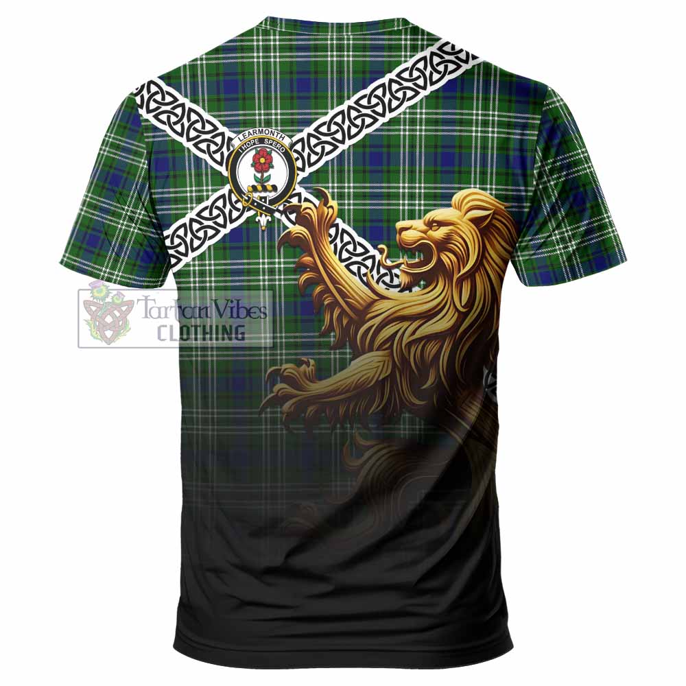 Learmonth Crest Tartan T-Shirt with Golden Lion Emblem Celtic Style - Tartan Vibes Clothing