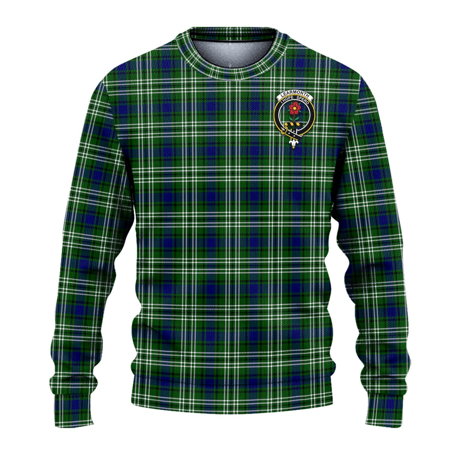 Learmonth Tartan Knitted Sweater with Family Crest - Tartanvibesclothing