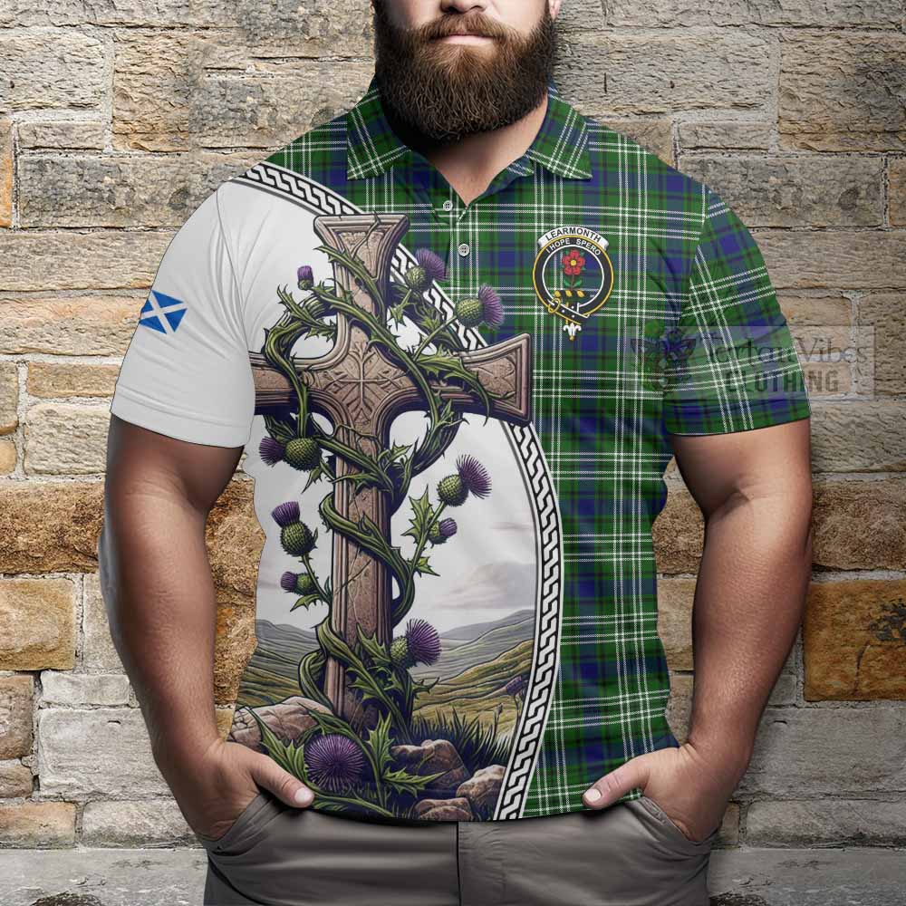 Tartan Vibes Clothing Learmonth Tartan Polo Shirt with Family Crest and St. Andrew's Cross Accented by Thistle Vines