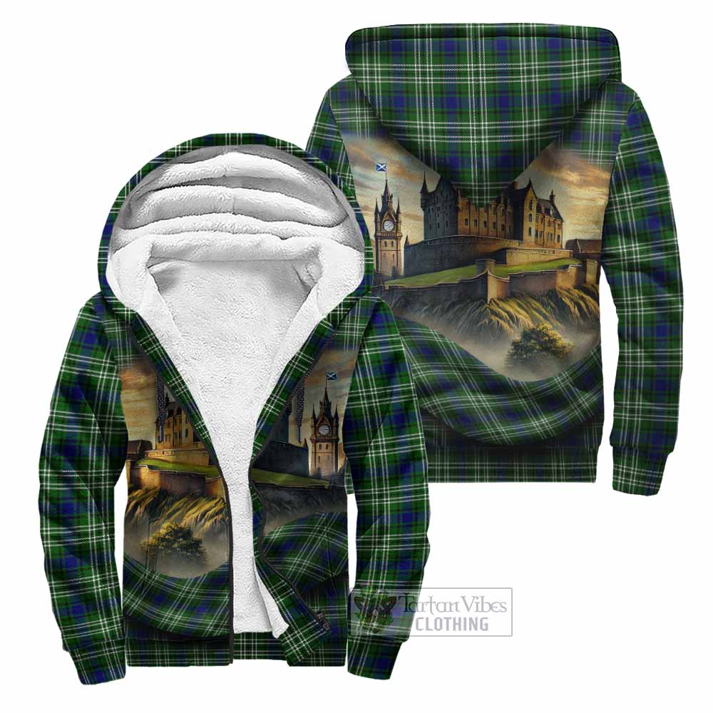 Learmonth Tartan Family Crest Sherpa Hoodie with Scottish Ancient Castle Style Unisex - Tartan Vibes Clothing