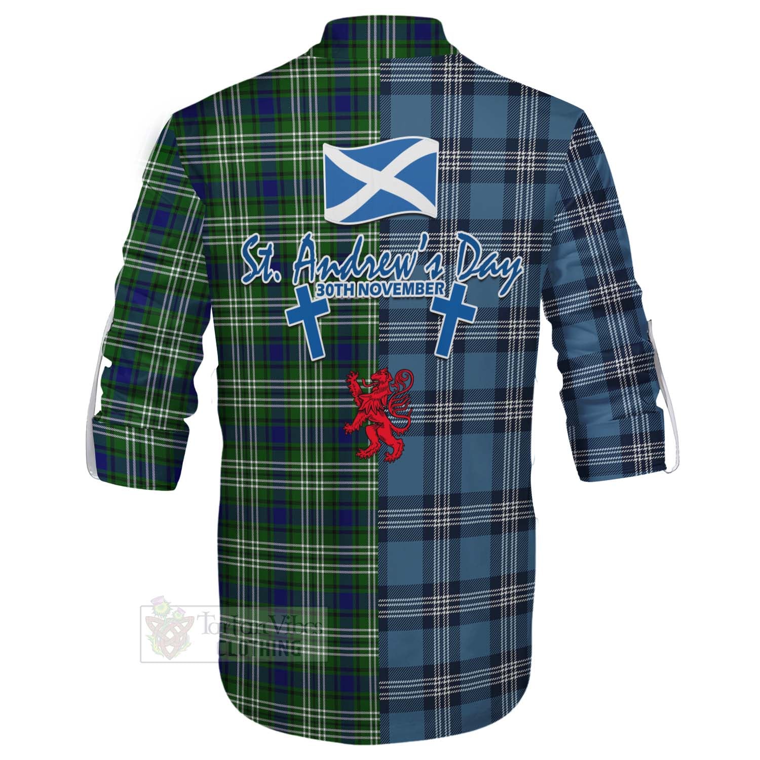 Tartan Vibes Clothing Learmonth Tartan Ghillie Kilt Shirt Happy St. Andrew's Day Half Tartan Style