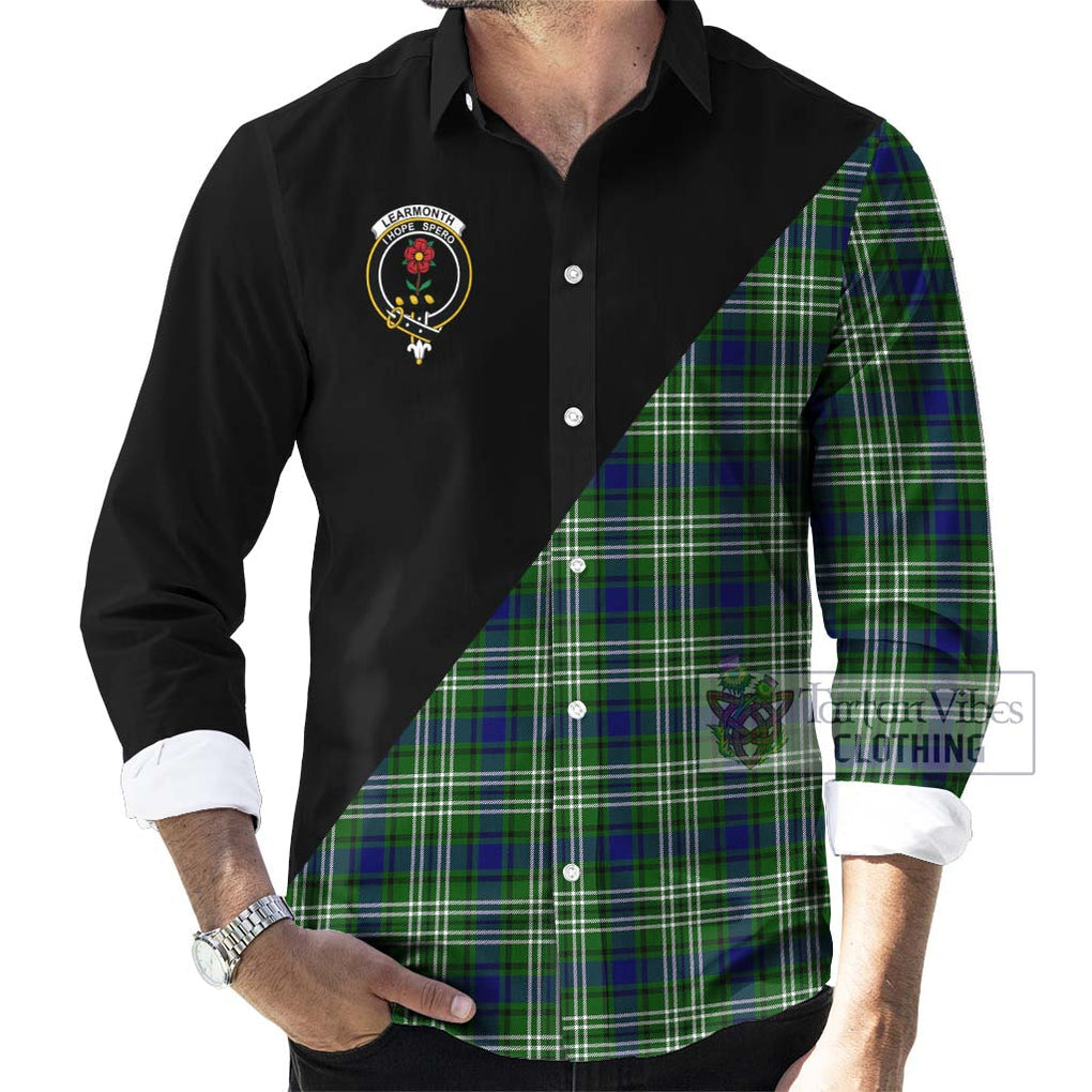 Learmonth Tartan Long Sleeve Button Shirt with Family Crest and Military Logo Style - Tartanvibesclothing Shop