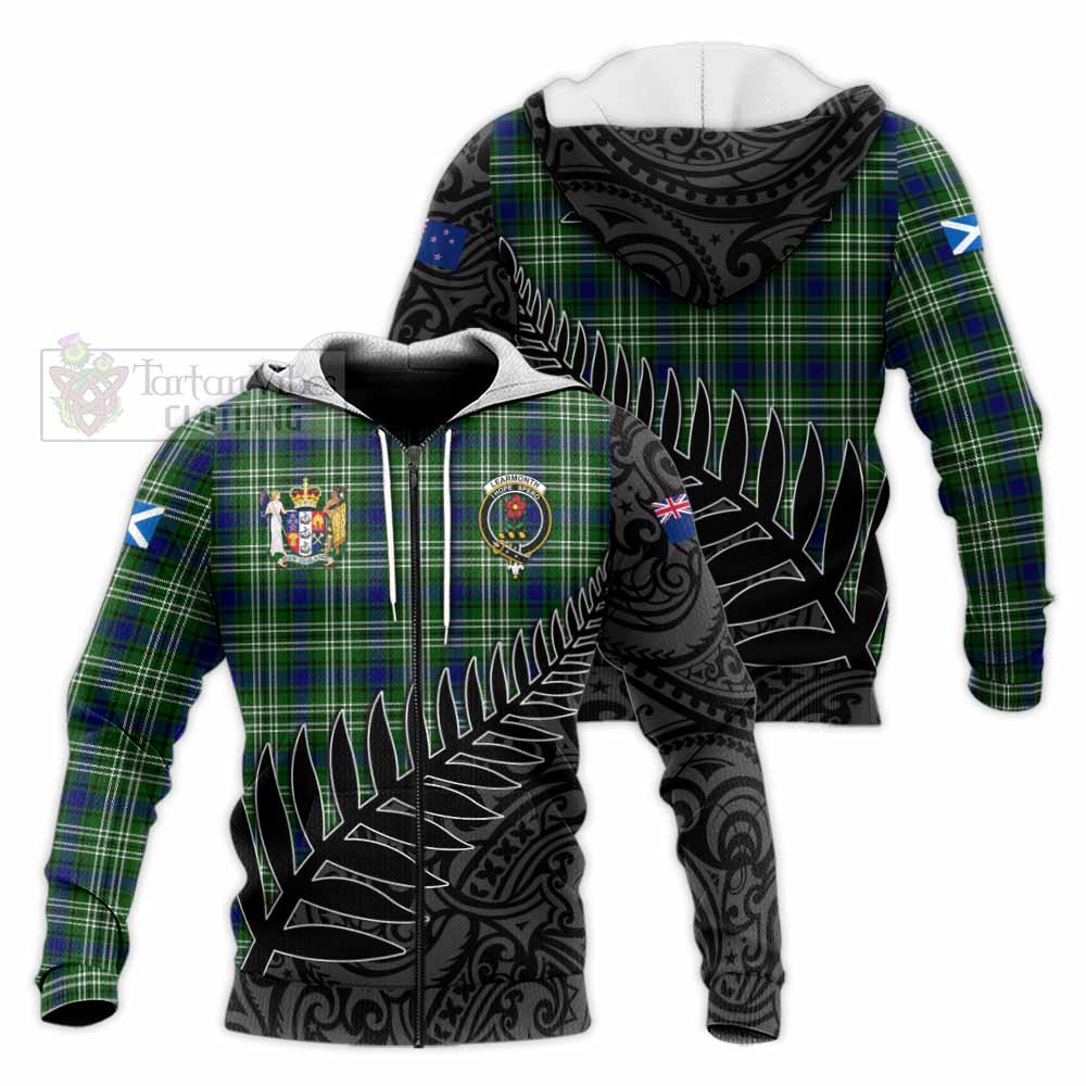 Tartan Vibes Clothing Learmonth Crest Tartan Knitted Hoodie with New Zealand Silver Fern Half Style