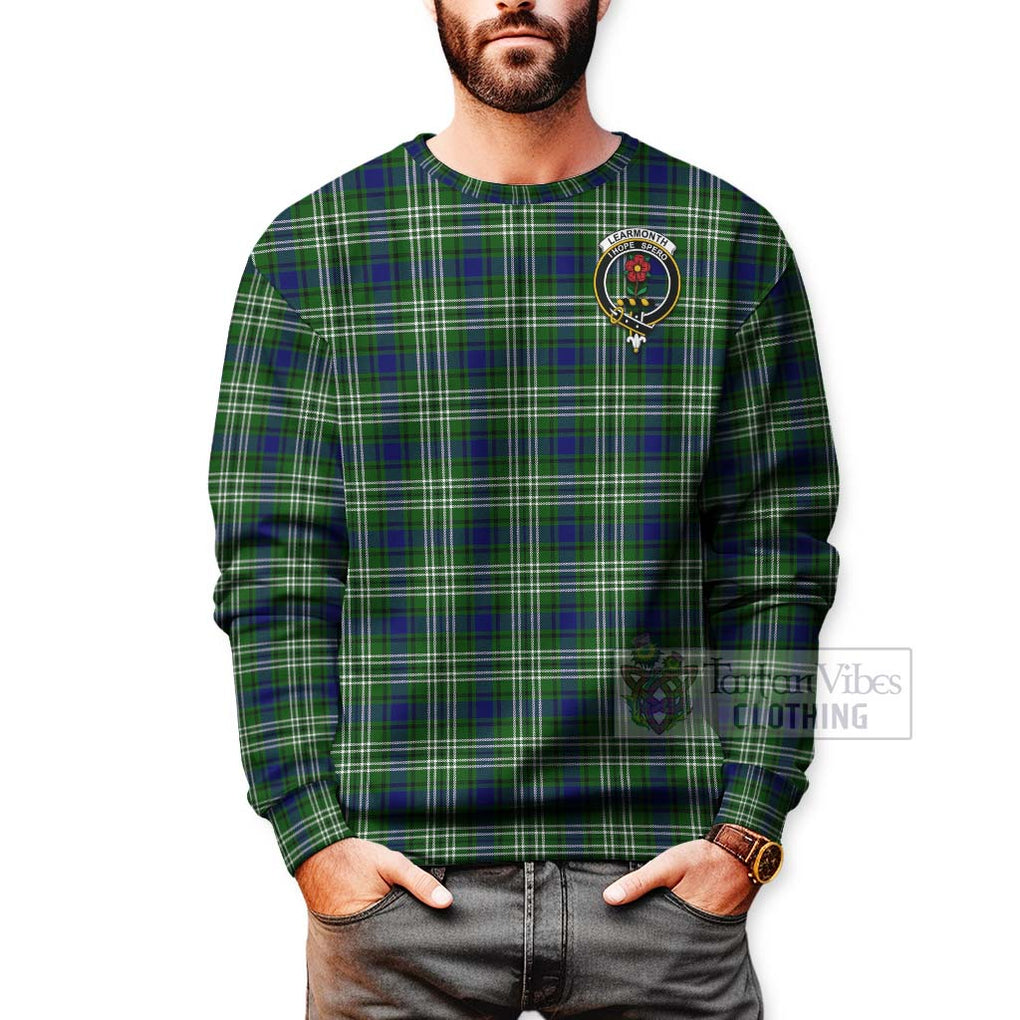 Tartan Vibes Clothing Learmonth Tartan Sweatshirt with Family Crest and Bearded Skull Holding Bottles of Whiskey