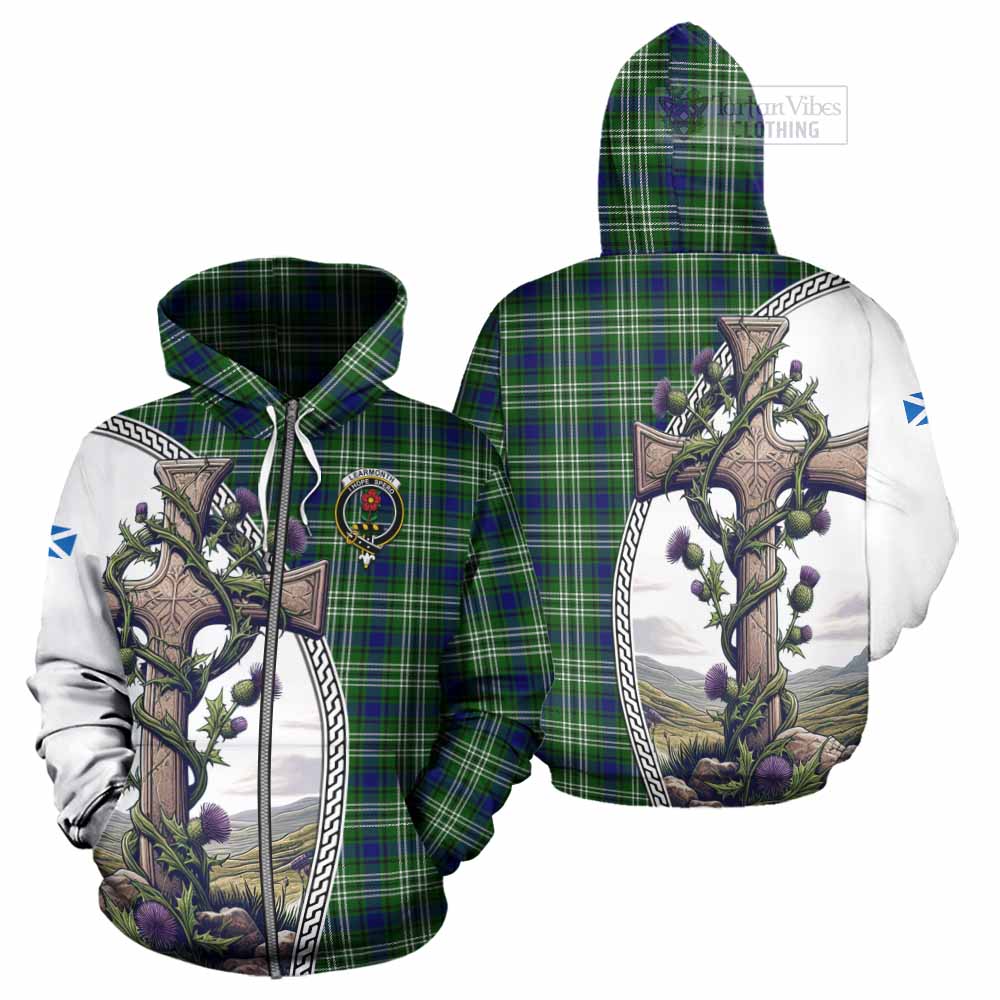 Tartan Vibes Clothing Learmonth Tartan Hoodie with Family Crest and St. Andrew's Cross Accented by Thistle Vines