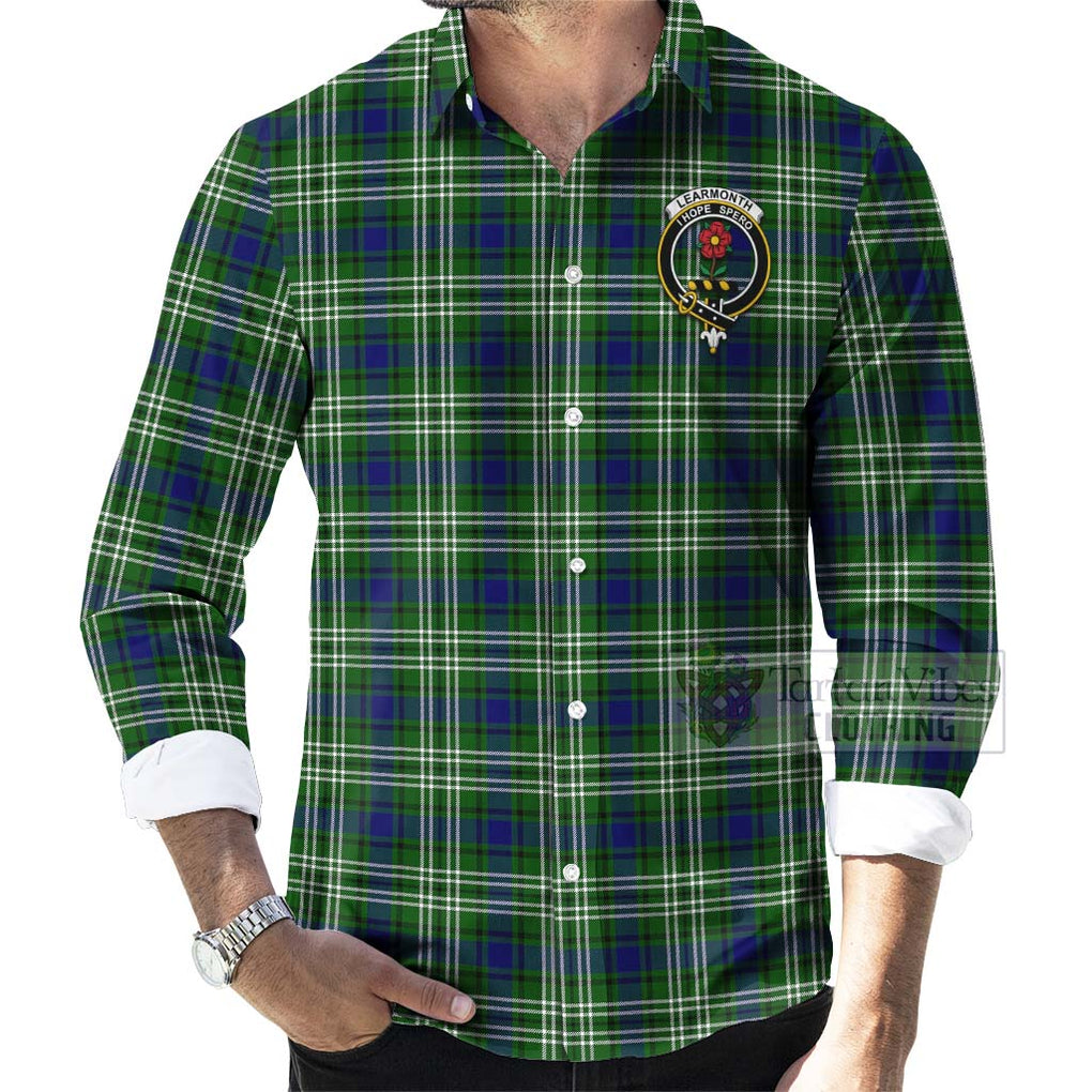 Tartan Vibes Clothing Learmonth Tartan Long Sleeve Button Shirt with Family Crest Celtic Skull Style