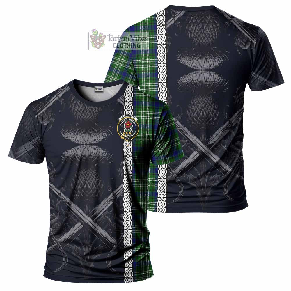 Tartan Vibes Clothing Learmonth Tartan T-Shirt with Family Crest Cross Sword Thistle Celtic Vibes