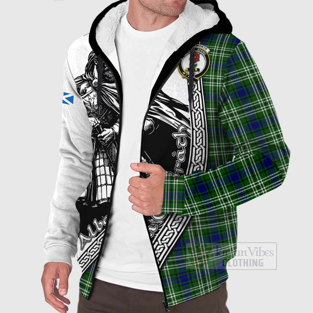 Learmonth Tartan Clan Crest Sherpa Hoodie with Highlander Warrior Celtic Style Unisex - Tartan Vibes Clothing